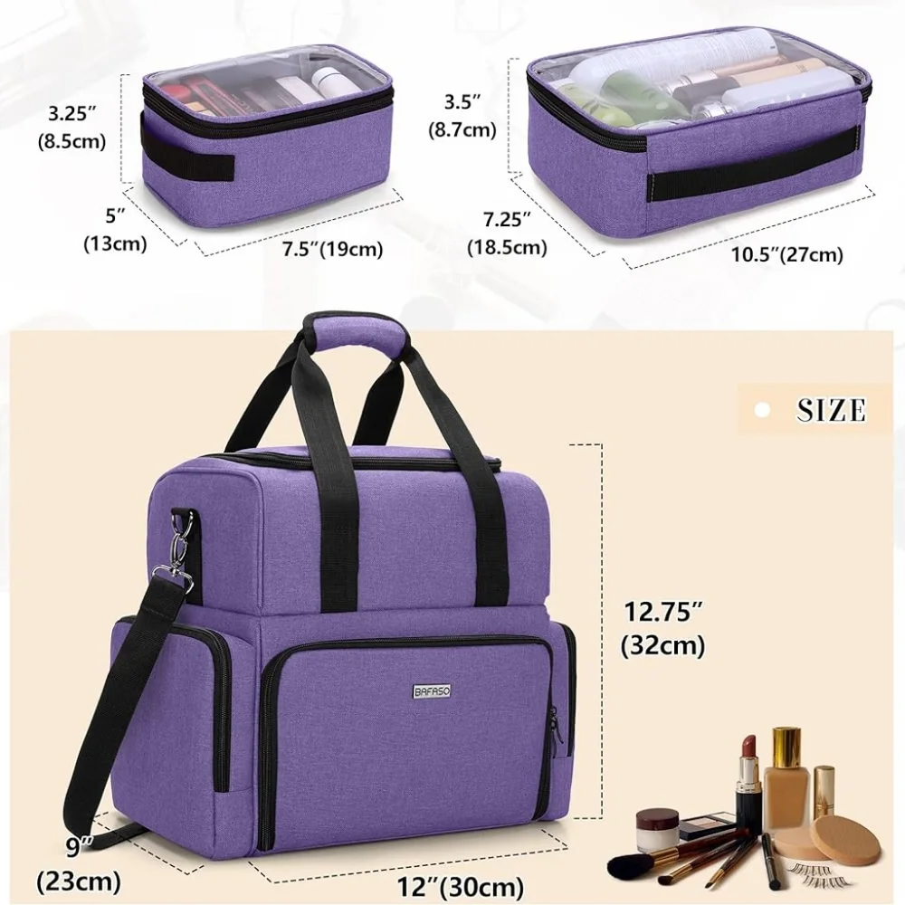 BAFASO 2-Layers Large Makeup Bag with 3 Removable Pouches and Detachable Divider